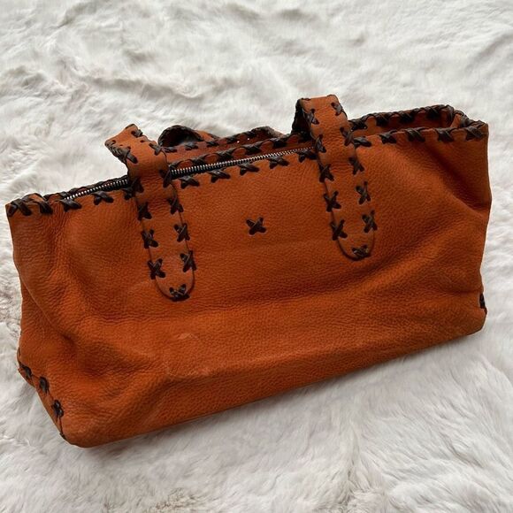Vintage Y2K Leather Handmade Handbag Purse Shoulder bag Orange Brown - Picture 12 of 14